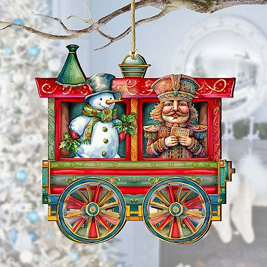 Santa's Train Wooden Christmas Ornaments Set of 3 by G. Debrekht - Christmas Decor