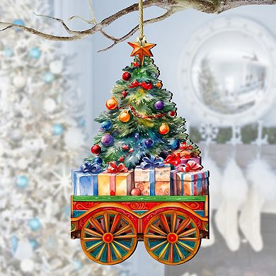 Santa's Train Wooden Christmas Ornaments Set of 3 by G. Debrekht - Christmas Decor