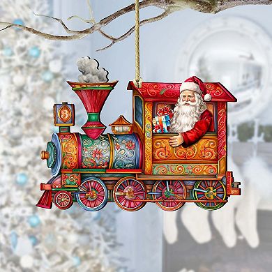 Santa's Train Wooden Christmas Ornaments Set of 3 by G. Debrekht - Christmas Decor