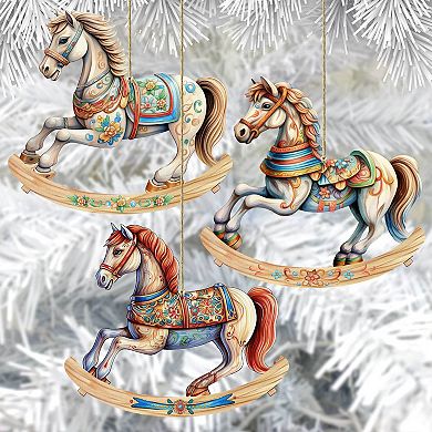 Rocking Horses Wooden Christmas Ornaments Set of 3 by G. Debrekht - Christmas Decor