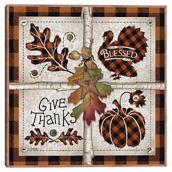 Masterpiece Autumn Four Square Give Thanks Canvas Wall Art