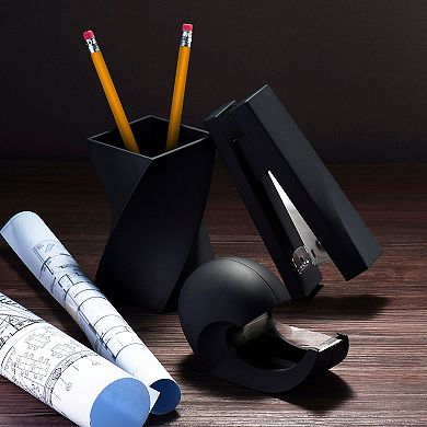 Intsten Black Wave Soft Touch Pencil Pen Cap Holder Office Desk Organizer