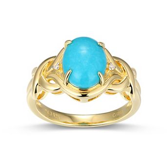Classic Treasures 18k Gold Over Silver Stabilized Turquoise & Diamond Accent Ring