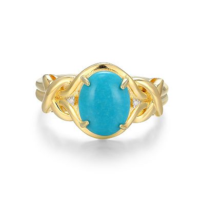 Classic Treasures 18k Gold Over Silver Stabilized Turquoise & Diamond Accent Ring