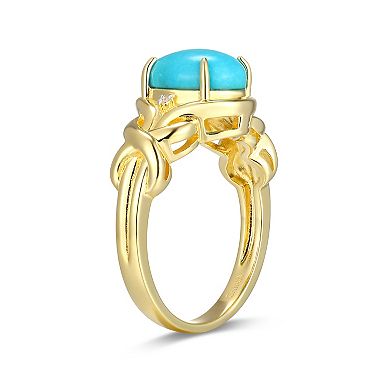 Classic Treasures 18k Gold Over Silver Stabilized Turquoise & Diamond Accent Ring
