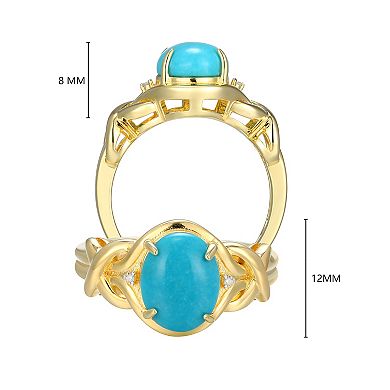 Classic Treasures 18k Gold Over Silver Stabilized Turquoise & Diamond Accent Ring