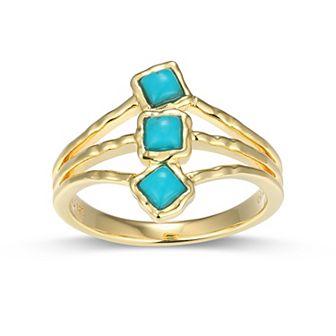 Classic Treasures 18k Gold Over Silver Turquoise 3-Stone Ring