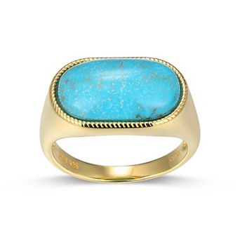 Classic Treasures 18k Gold Over Silver Stabilized Turquoise Oval Ring