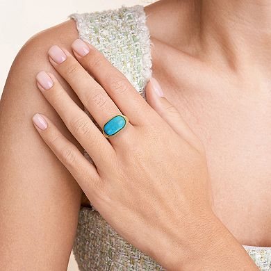 Classic Treasures 18k Gold Over Silver Stabilized Turquoise Oval Ring