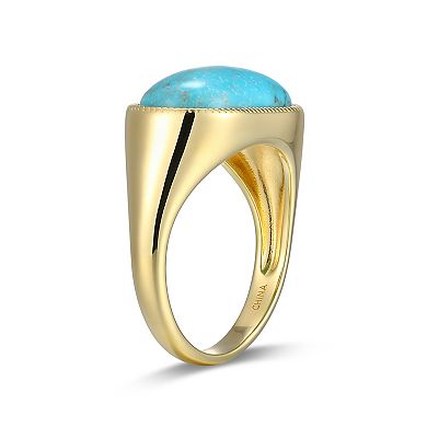 Classic Treasures 18k Gold Over Silver Stabilized Turquoise Oval Ring