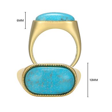 Classic Treasures 18k Gold Over Silver Stabilized Turquoise Oval Ring