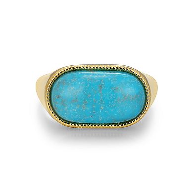 Classic Treasures 18k Gold Over Silver Stabilized Turquoise Oval Ring