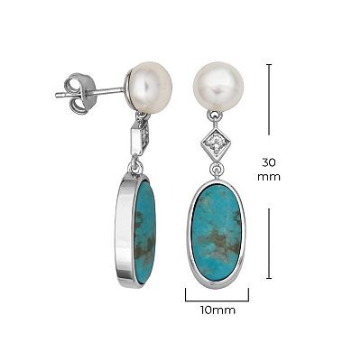 Classic Treasures Sterling Silver Genuine Turquoise White Mother-of-Pearl and White Topaz Dangle Earrings
