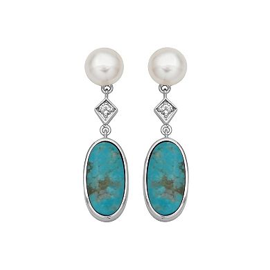 Classic Treasures Sterling Silver Genuine Turquoise White Mother-of-Pearl and White Topaz Dangle Earrings