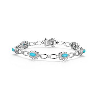Classic Treasures Sterling Silver Turquoise and White Topaz Tennis Bracelet