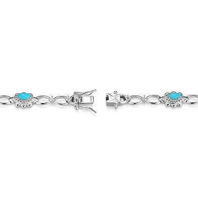 Classic Treasures Sterling Silver Turquoise and White Topaz Tennis Bracelet
