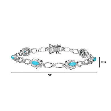 Classic Treasures Sterling Silver Turquoise and White Topaz Tennis Bracelet
