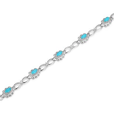 Classic Treasures Sterling Silver Turquoise and White Topaz Tennis Bracelet