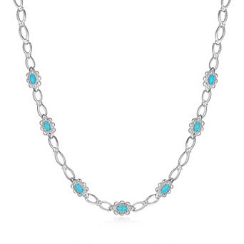 Classic Treasures Sterling Silver Stabilized Turquoise & White Topaz Necklace