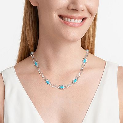 Sterling Silver Stabilized Turquoise White Topaz Necklace