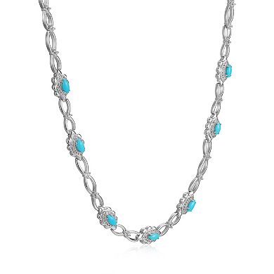 Classic Treasures Sterling Silver Stabilized Turquoise & White Topaz Necklace