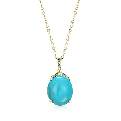 18k Gold Over Silver Turquoise London Blue Topaz Pendant Necklace