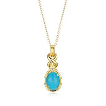 Classic Treasures 18k Gold Over Silver Stabilized Turquoise & Diamond Accent Teardrop Pendant Necklace