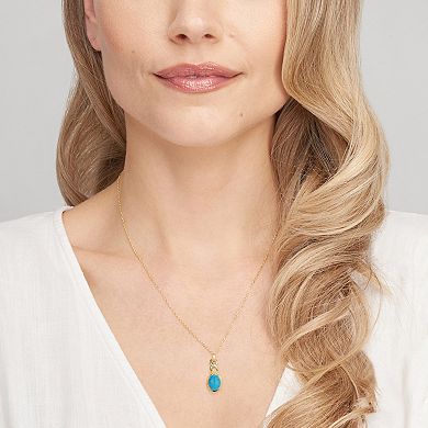 Classic Treasures 18k Gold Over Silver Stabilized Turquoise & Diamond Accent Teardrop Pendant Necklace