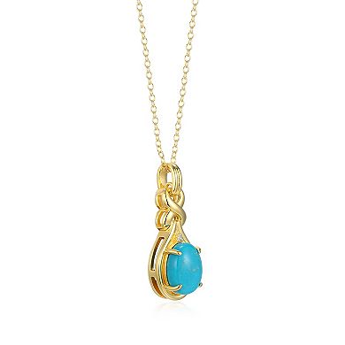 Classic Treasures 18k Gold Over Silver Stabilized Turquoise & Diamond Accent Teardrop Pendant Necklace