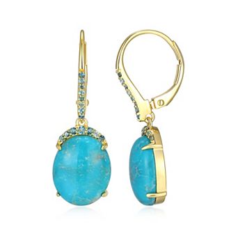 Classic Treasures 18k Gold Plated Sterling Silver Genuine Turquoise and London Blue Topaz Drop Earrings