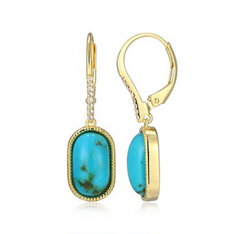 Classic Treasures 18k Gold Over Silver Stabilized Turquoise Oval & White Topaz Leverback Earrings