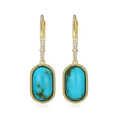 Classic Treasures 18k Gold Over Silver Stabilized Turquoise Oval & White Topaz Leverback Earrings