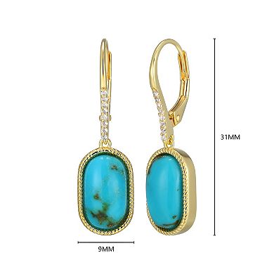 Classic Treasures 18k Gold Over Silver Stabilized Turquoise Oval & White Topaz Leverback Earrings