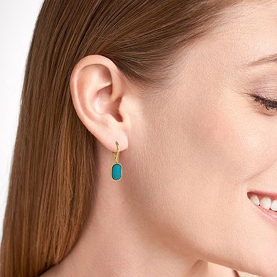 Classic Treasures 18k Gold Over Silver Stabilized Turquoise Oval & White Topaz Leverback Earrings