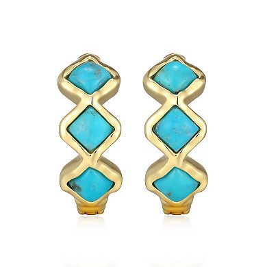 Classic Treasures 18k Gold Over Silver Stabilized Turquoise 3-Stone Hoop Earrings