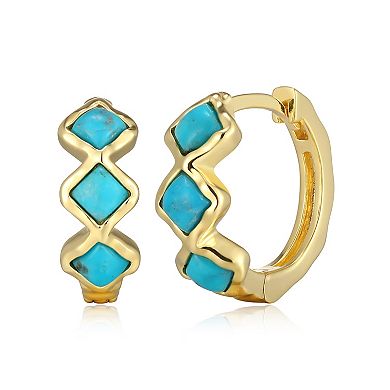 Classic Treasures 18k Gold Over Silver Stabilized Turquoise 3-Stone Hoop Earrings