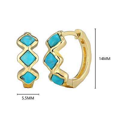 Classic Treasures 18k Gold Over Silver Stabilized Turquoise 3-Stone Hoop Earrings