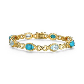 Classic Treasures 18k Gold Over Sterling Silver Turquoise, Blue Topaz and Diamond Accent Tennis Bracelet