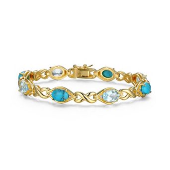 Classic Treasures 18k Gold Over Sterling Silver Turquoise, Blue Topaz and Diamond Accent Tennis Bracelet