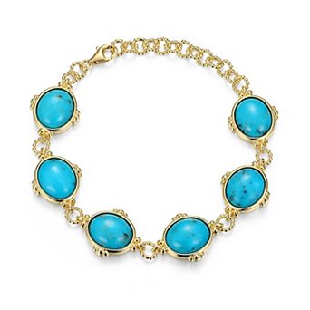 Classic Treasures 18k Gold Over Silver Stabilized Turquoise Carved Scarabs Link Bracelet