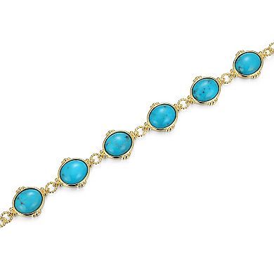 Classic Treasures 18k Gold Over Silver Stabilized Turquoise Carved Scarabs Link Bracelet