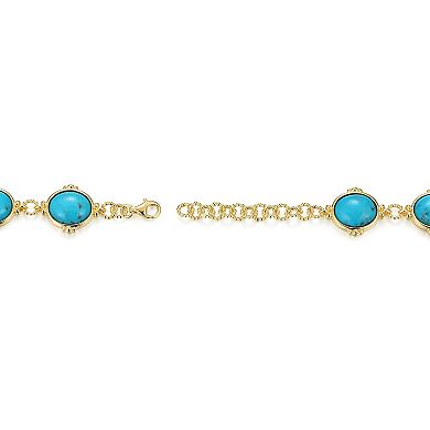 Classic Treasures 18k Gold Over Silver Stabilized Turquoise Carved Scarabs Link Bracelet