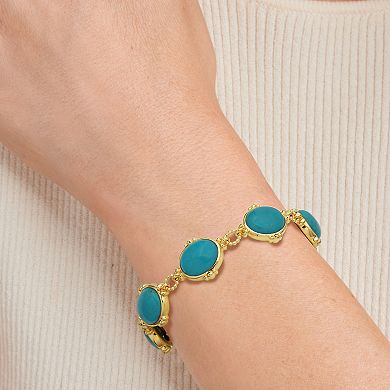 Classic Treasures 18k Gold Over Silver Stabilized Turquoise Carved Scarabs Link Bracelet