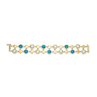 Classic Treasures 18k Gold Over Silver Turquoise & White Mother of Pearl Medallion Link Bracelet