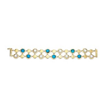 Classic Treasures 18k Gold Over Silver Turquoise & White Mother of Pearl Medallion Link Bracelet