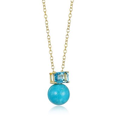 18k Gold Over Silver Turquoise & Swiss Blue Topaz Necklace
