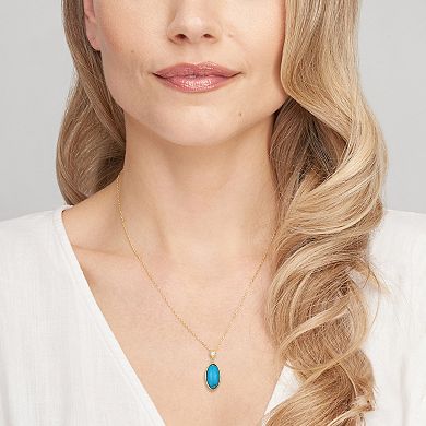 Classic Treasures 18k Gold Over Silver Stabilized Turquoise & White Topaz Oval Necklace