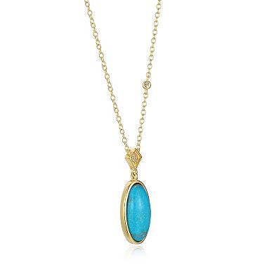 Classic Treasures 18k Gold Over Silver Stabilized Turquoise & White Topaz Oval Necklace