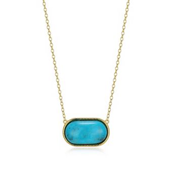Classic Treasures 18k Gold Over Silver Turquoise Oval Necklace
