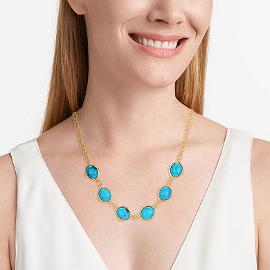 18k Gold Over Silver Stabilized Turquoise Cabochon Link Necklace